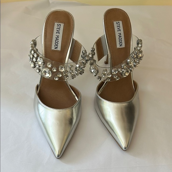 💎✨ Steve Madden Dunn Sandal Silver Rhinestone Embellished Women’s Size 9 - Picture 2 of 13